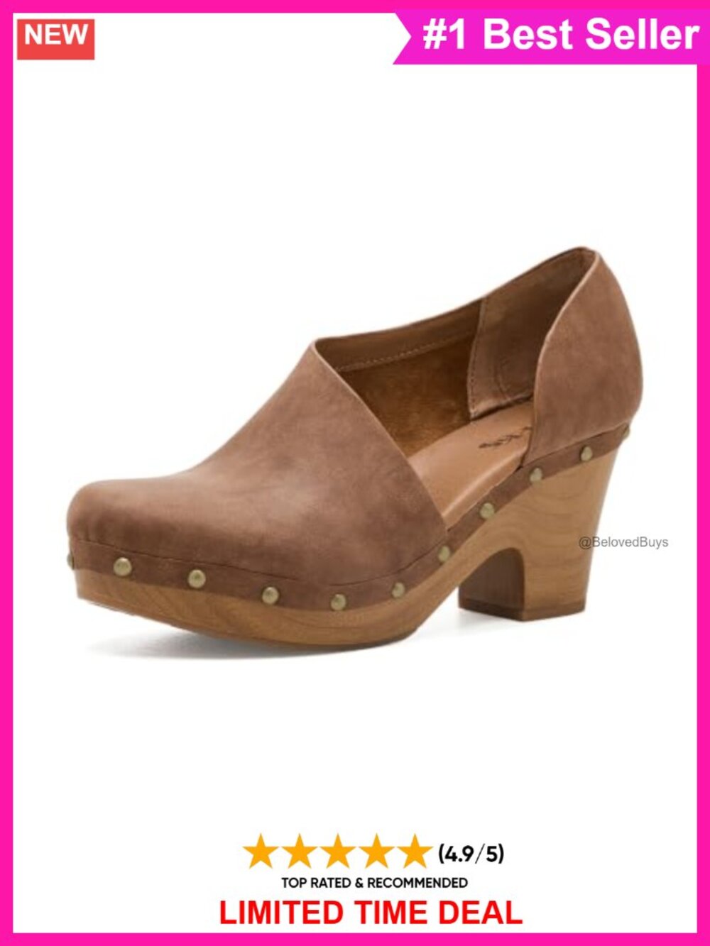Korks Arielle Asymmetrical Clog Block Heel Slip-On PU Nubuck Women's
